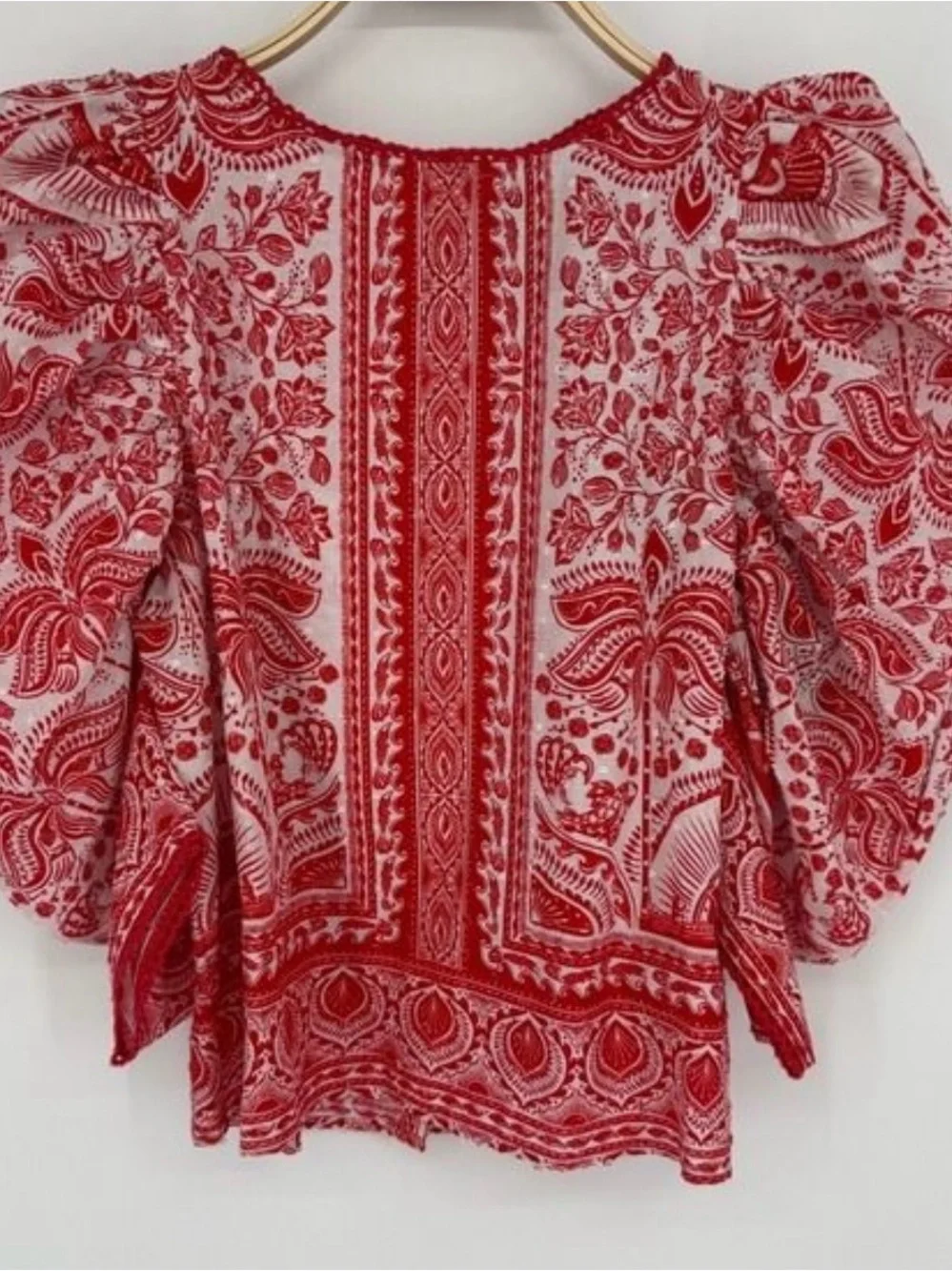FARM Rio Red Paisley Puff-Sleeve Blouse